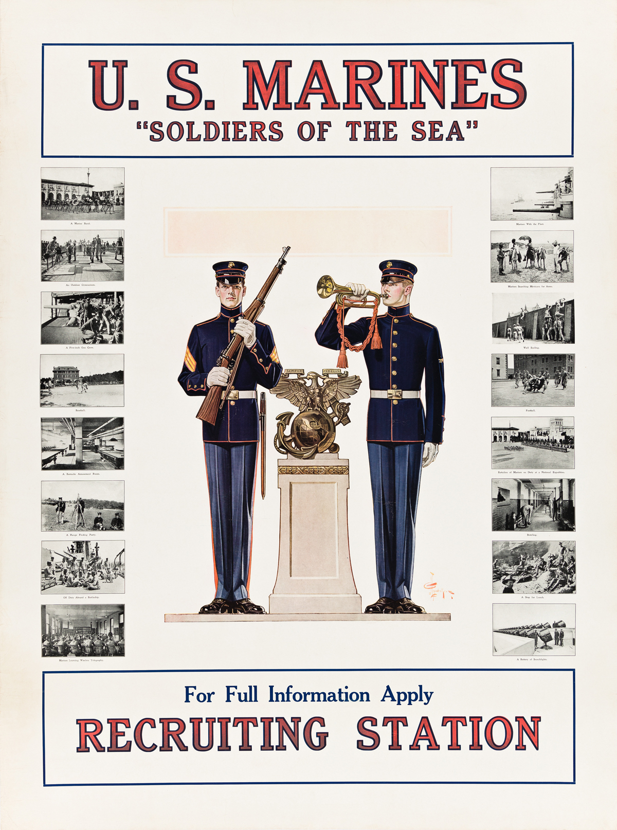 JOSEPH C. LEYENDECKER (1874-1951).  U.S. MARINES / SOLDIERS OF THE SEA. Circa 1917. 40¼x30 inches, 102¼x76¼ cm.
